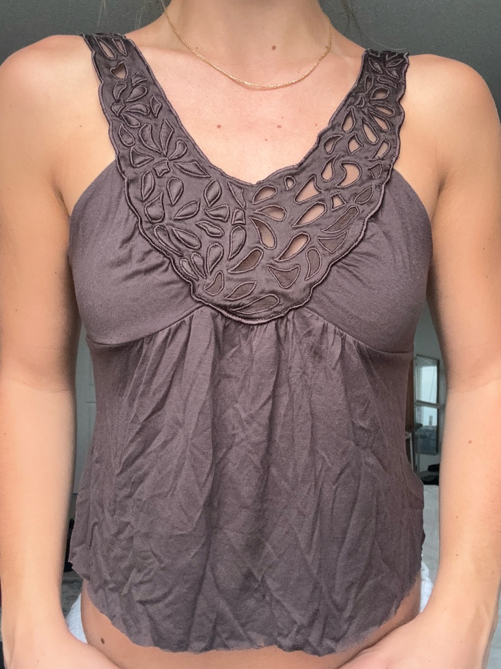 BCBGMaxAzria Brown Cutout Lace-Trim Camisole